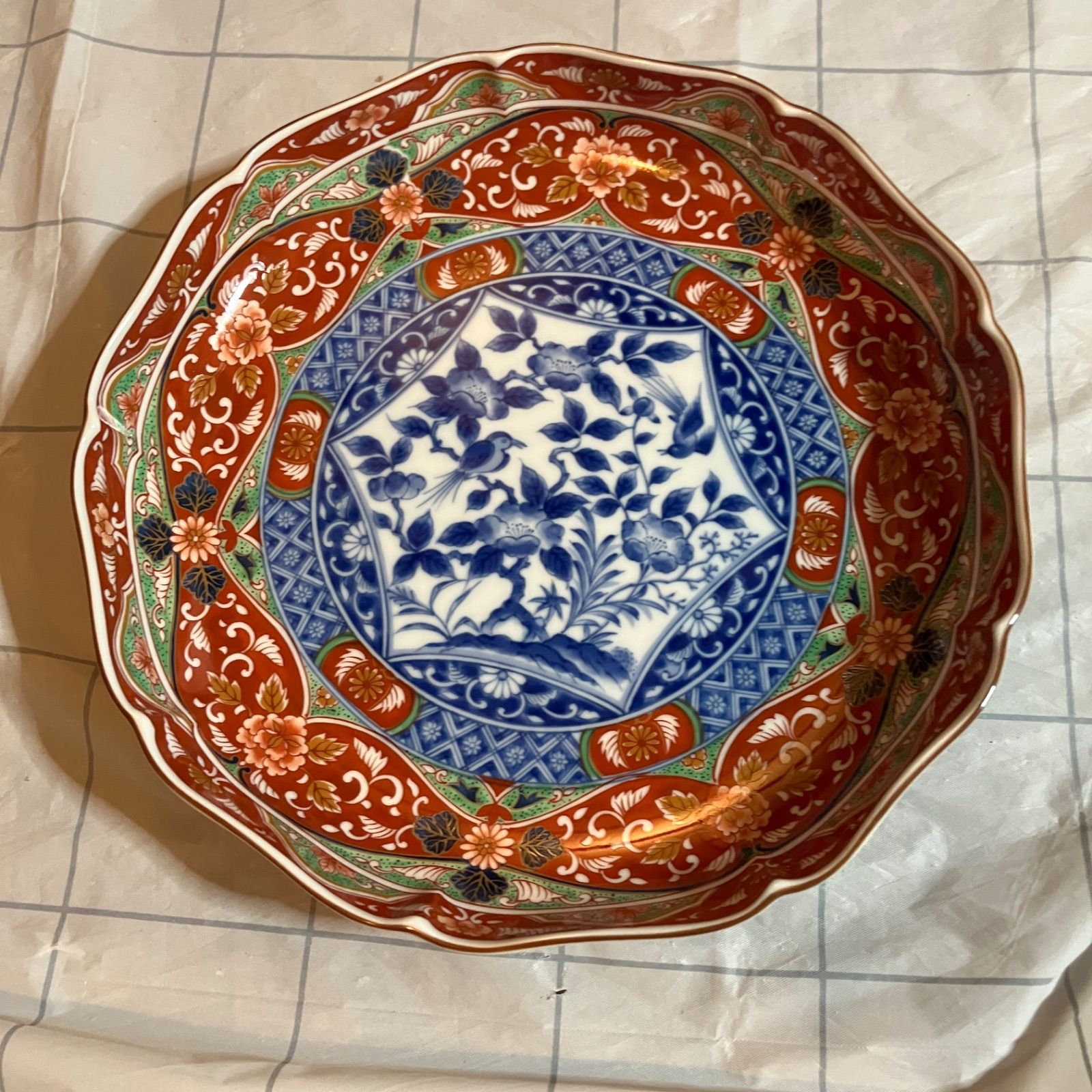 [新品・未使用] 前畑陶器　庫山窯　染錦花鳥　三ツ組鉢　25.・19・16.cm 未使用・長期保管】庫山窯 前畑陶器 染錦花鳥 輪花大鉢 約25cm 箱付き