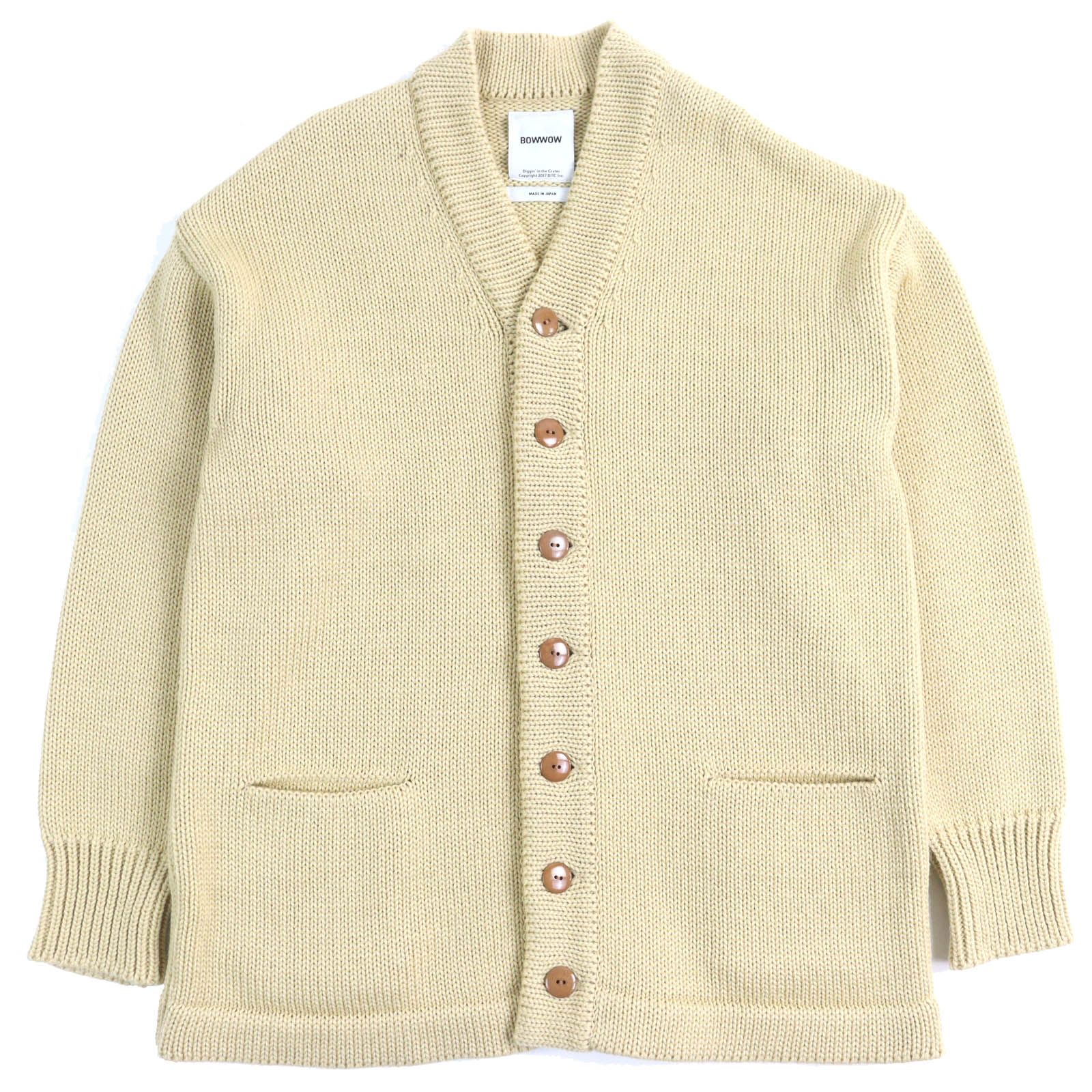極美△BOWWOW バウワウ 23AW BEATLE MANIA CARDIGAN ウール レザーエルボーパッチ Vネック カーディガン ベージュ XL 日本製 定価52800円