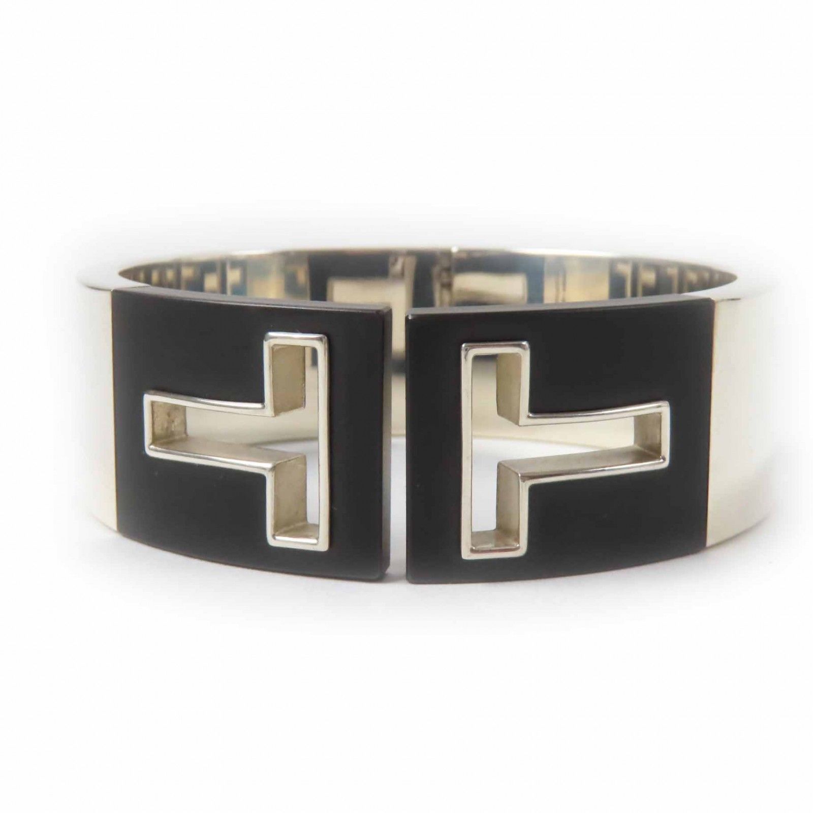 美品◎TIFFANY&Co. ティファニー Tカット アウト バングル／ブレスレット AG925 シルバー ブラック レディース