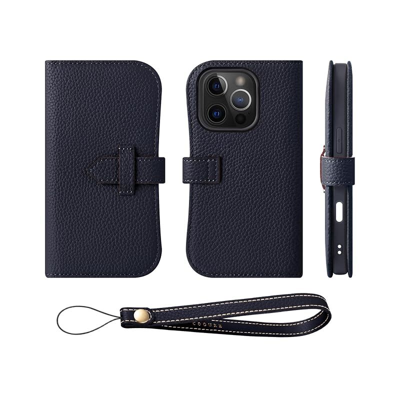 COGURE スマホケース iPhone16ProMax用 手帳型 ケース 本革 ベルト付き カード収納 ストラップ 落下防止 スタンド機能 TPUケース 耐衝撃 磁石なし ギフトボックス付き COPA ネイビー【Navy】 10,524円
