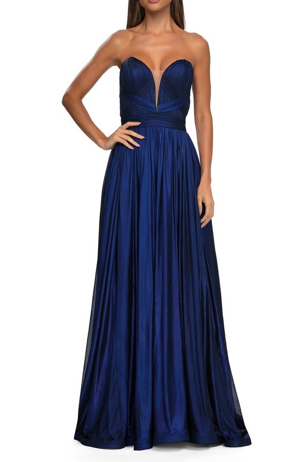 ラフェム レディース トップス ワンピース ギャザー トール ジャージー La Femme Flowy Metallic Net Jersey Prom Dress with Intricate Ru