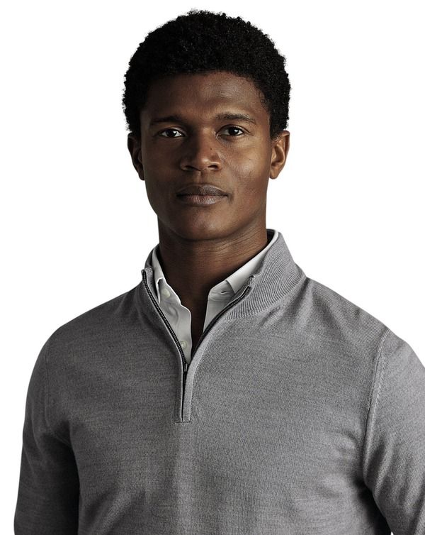チャールズティリット メンズ アウター パーカー・スウェット セーター Charles Tyrwhitt Merino Zip Neck Long Sleeve Sweater Gray グレー 30,420円