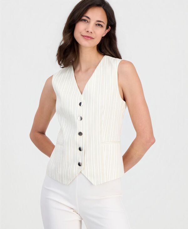 ティー・タハリ レディース トップス シャツ ベスト ノースリーブ Tahari Womensleeveless ButtonFront Vest Natural Stripe ストライプ