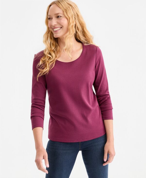 スタイルアンドコー レディース トップス シャツ コットン 長袖 Style Co Womens Cotton LongSleeve ScoopNeck Top New Brickberry