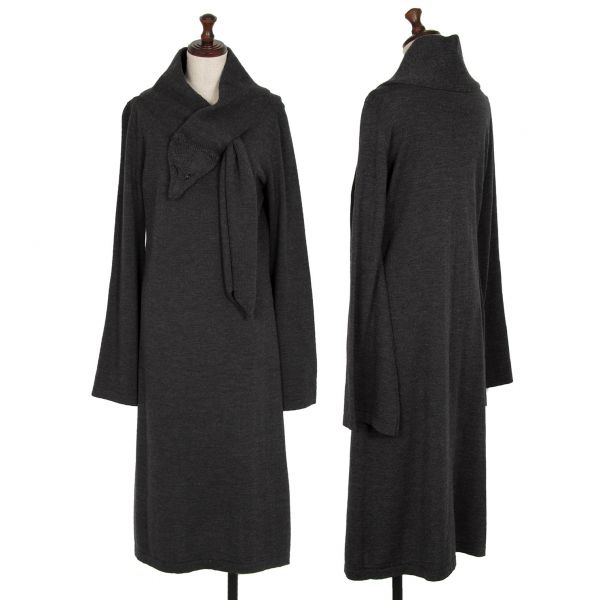 ジャンポールゴルチエ マイユファムJean Paul GAULTIER MAILLE FEMME 顔付きフォックスマフラーデザインニットワンピース グレーL