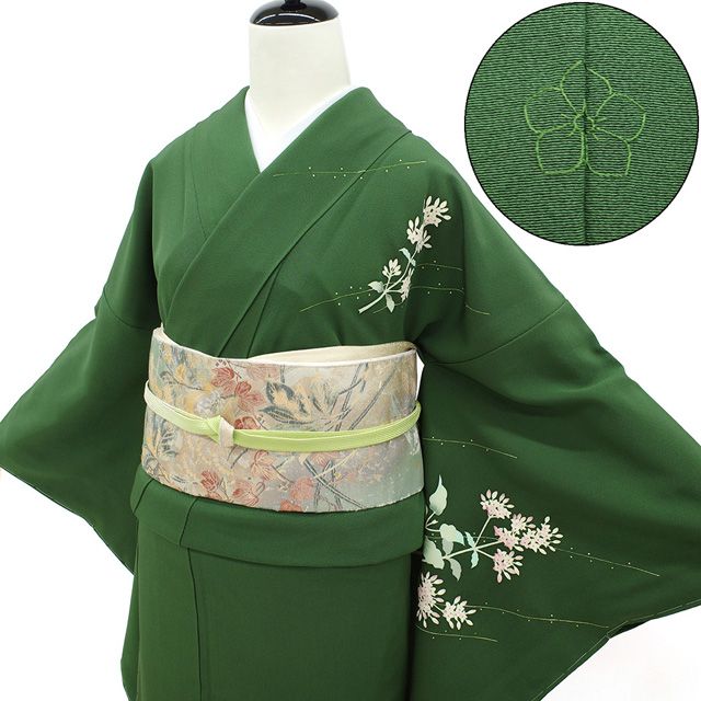 新古品】 加賀友禅 小田美知代 作 訪問着 未使用 正絹 袷 千歳緑