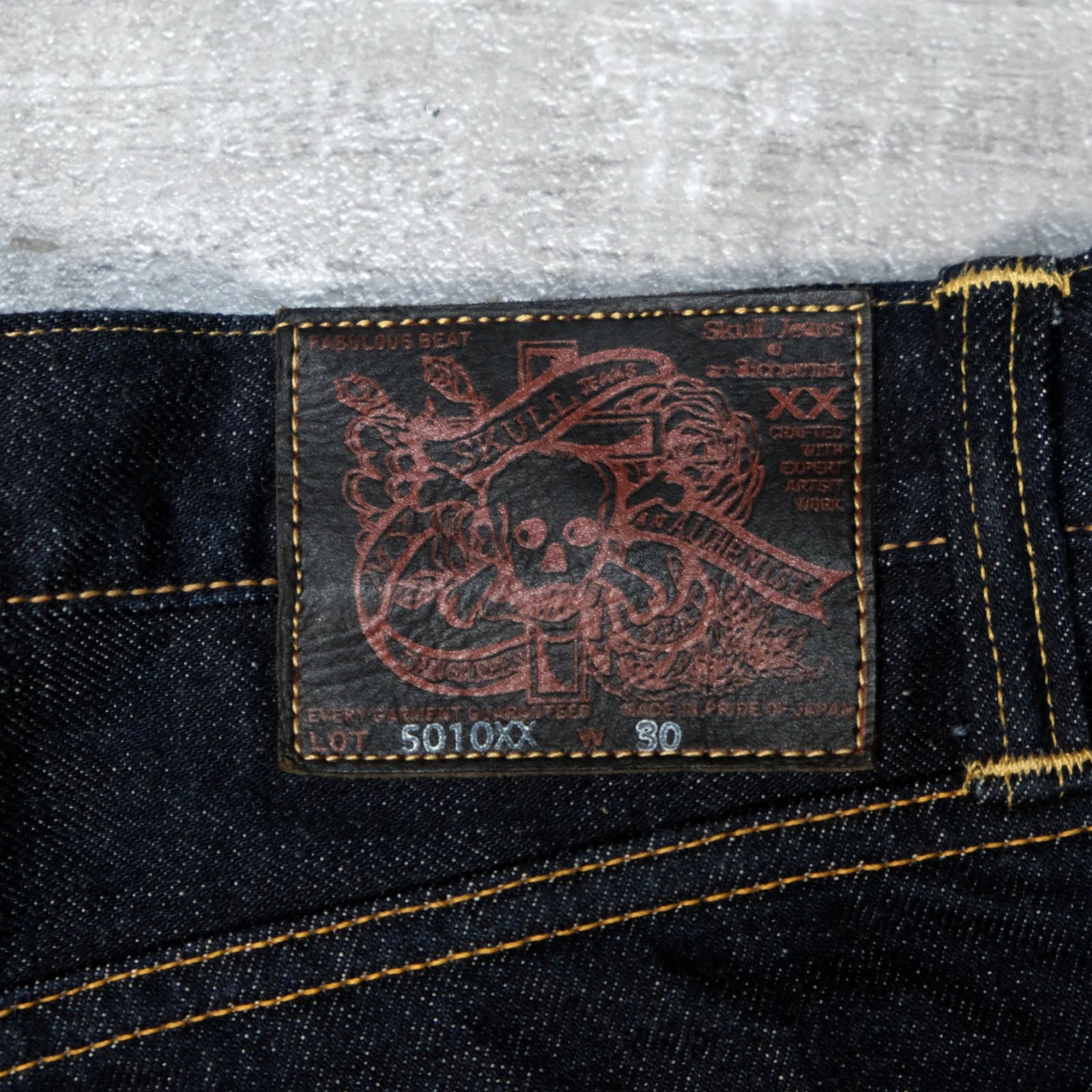 濃紺 SKULL JEANS 5010XX 6×6 スリムストレートジーンズ W30 スカル