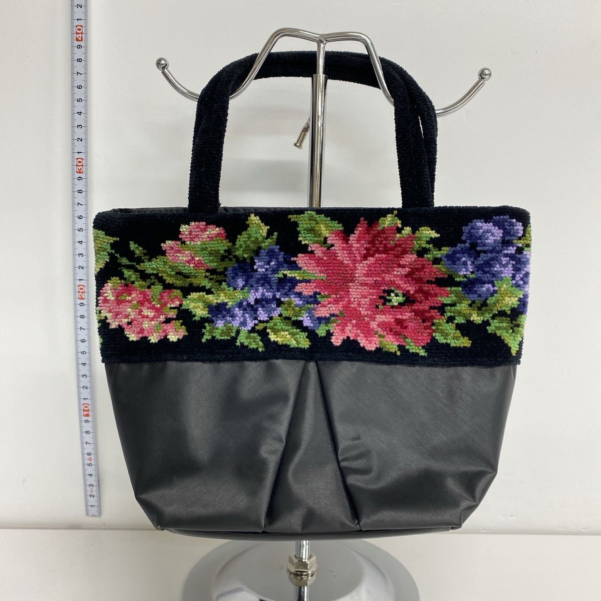 美品 FEILER/フェイラー ハンドバッグ 花柄 シュニール織/パイル切替