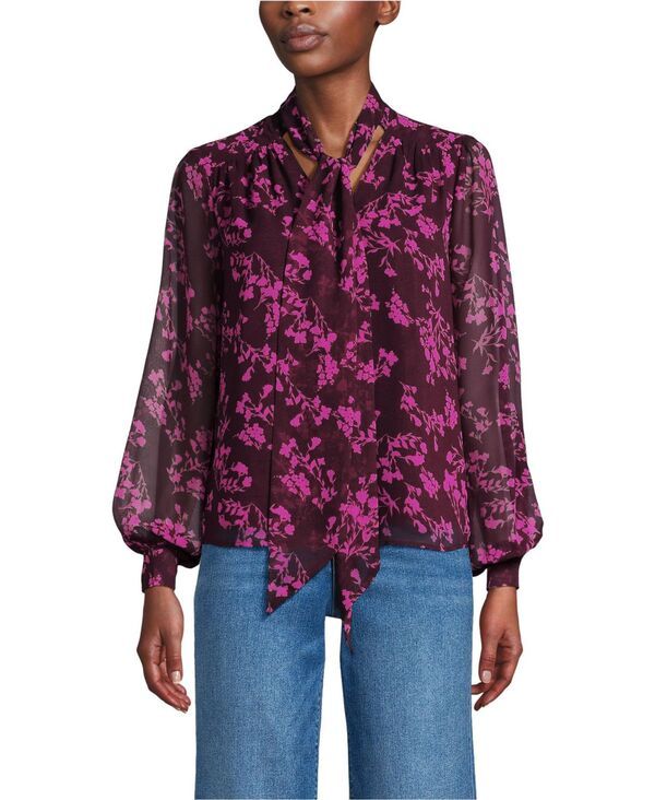 ランズエンド レディース トップス シャツ シフォン ブラウス Lands End Womens Chiffon Removable Tie Neck Blouse Lush burgundy wil