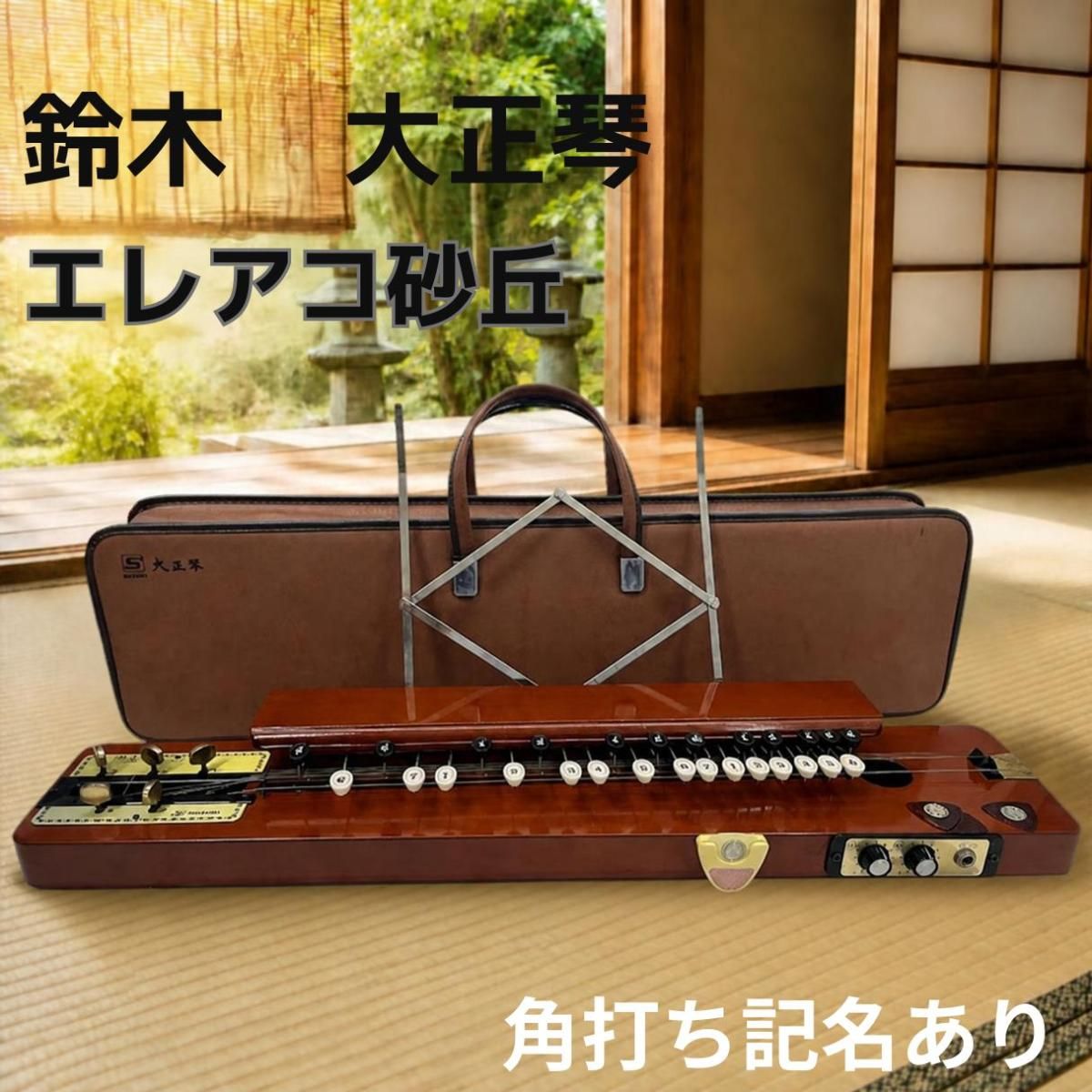 訳あり】鈴木 電気大正琴 ケース付 砂丘 譜面立て ピック大量付き 音