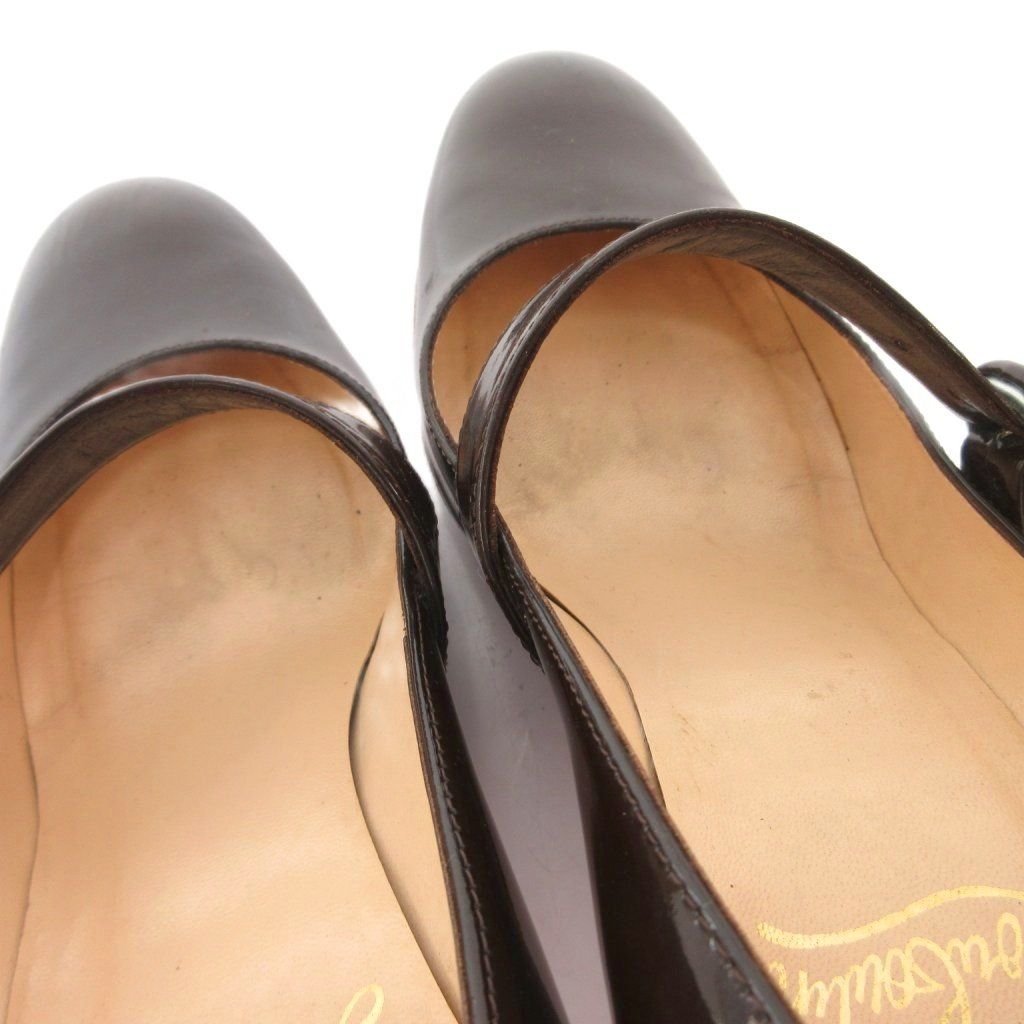 クリスチャンルブタン ダークブラウン エナメル ローヒールパンプス クリスチャンルブタン Christian louboutin パンプス エナメル 太