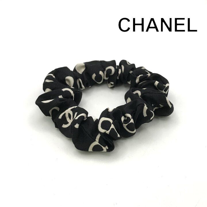 良品 CHANEL シャネル ココマーク ドット ロゴ シュシュ レディース ファッション 小物 ヘアゴム ヘアアクセサリー ブラック tm175