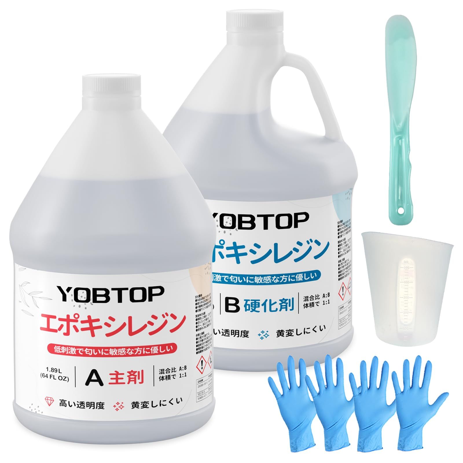 YOBTOP エポキシ樹脂 2液性レジン液 4.3kg/128ozエポキシ樹脂レジン液 ハードタイプ 大容量 体積比1:1 操作簡単 透明度が高い 高硬度 黄変しにくい 自然硬化 各種DIY 手芸用品 0