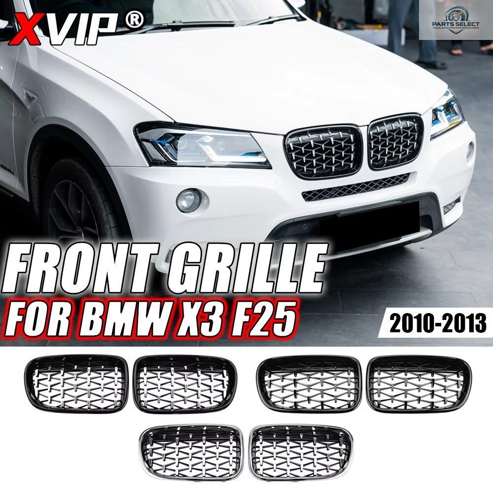 XVIP クロームシルバーダイヤモンド フロントバンパーフードグリル BMW X3 F25 2010-2013 シングルラインダブルラインスタイル 10,826円