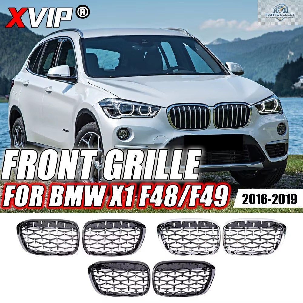 XVIP クロームシルバーダイヤモンドスタイル フロントバンパーキドニーグリル BMW X1 F48 F49 2016-2019 ダブルラインスタイル 10,457円