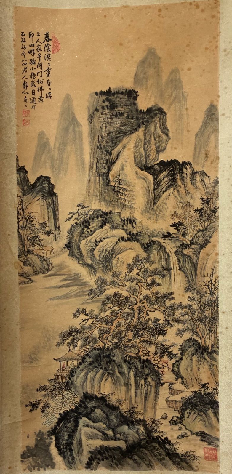 中国水墨山水画 掛軸「春陰漠漠」静心居士 乙丑年作 時代物 - メルカリ