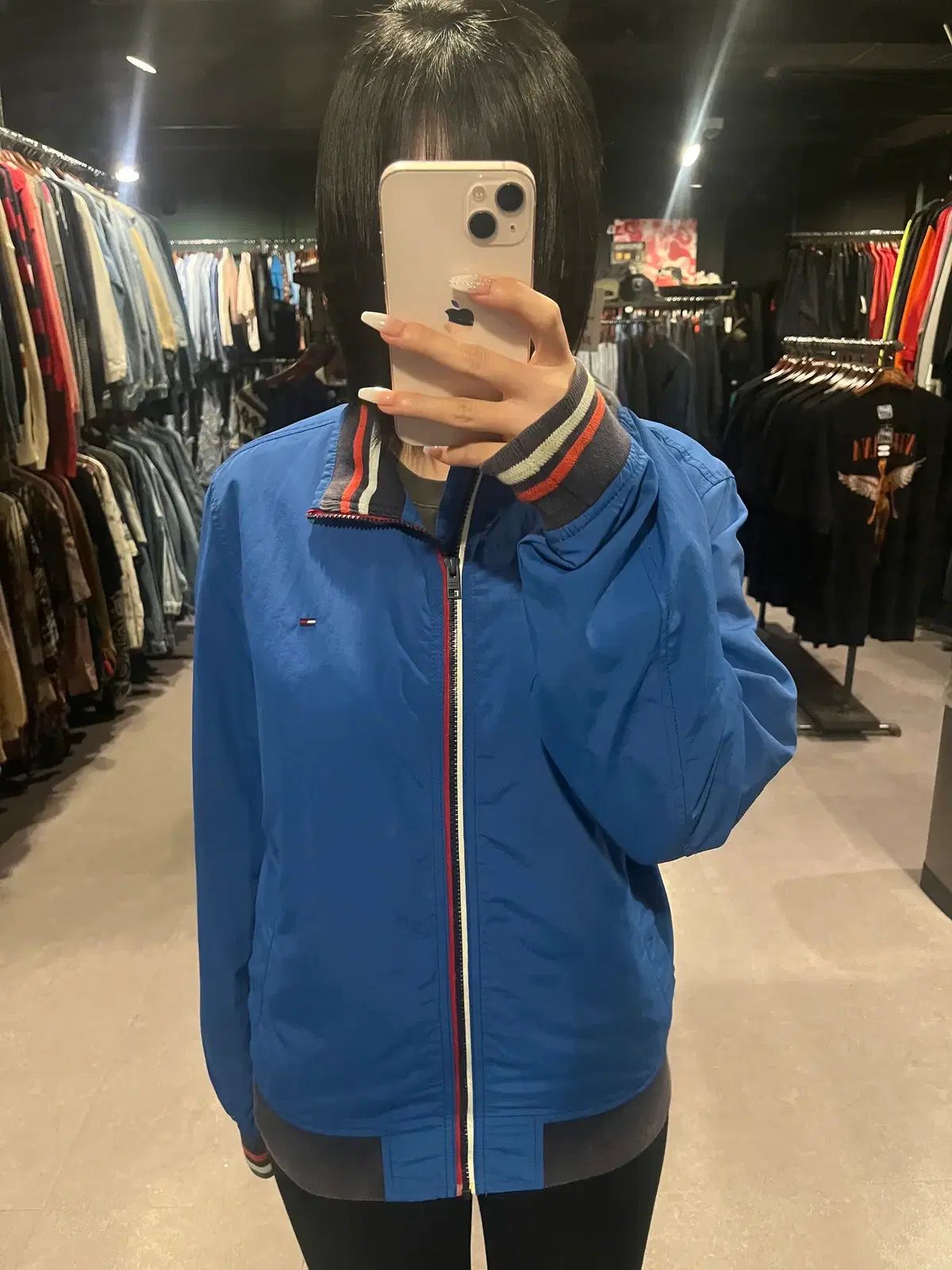 (211) TOMMY JEANS トミー ジーンズ ロイヤルブルー ストライプ バイカラー ジップアップ ウィンドブレーカー