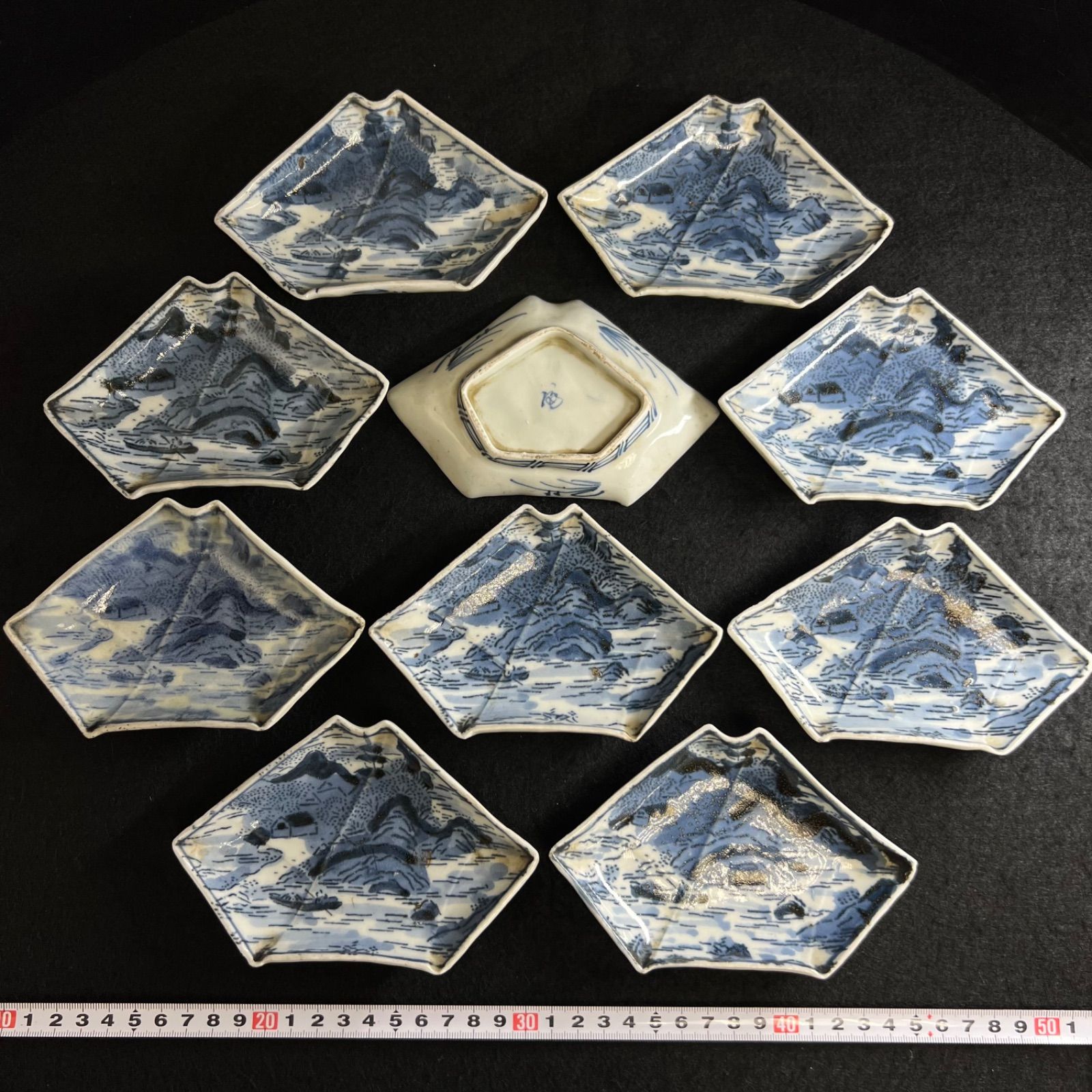 古伊万里 染付山水図富士形皿10枚 幅約14㎝ 新Y8-1016☆トコサ - メルカリ
