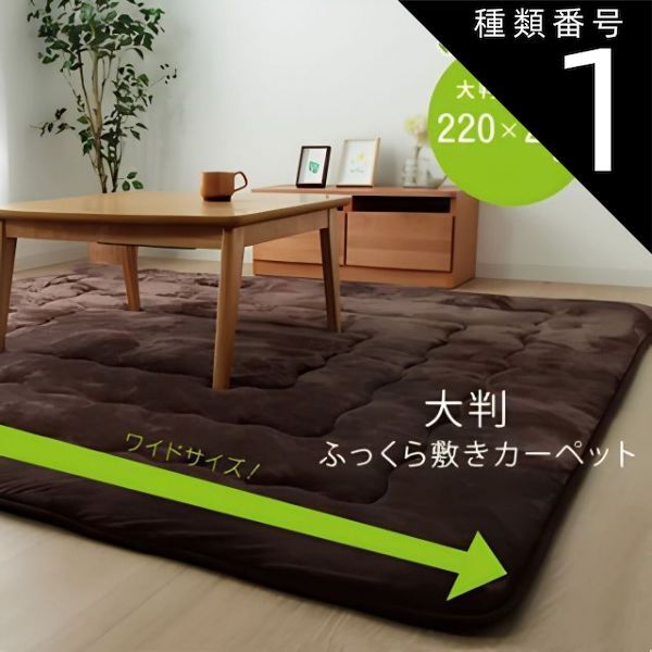 種類1：約220×220cm ラグ カーペット 厚手 こたつ敷き布団 ブラウン約220×220cm 約220×260cm 約220×300cm 『大判ドーク』大きい 広い ふっくら ボリューム 30mm固綿 フランネル シンプル ごろ寝 送料無料