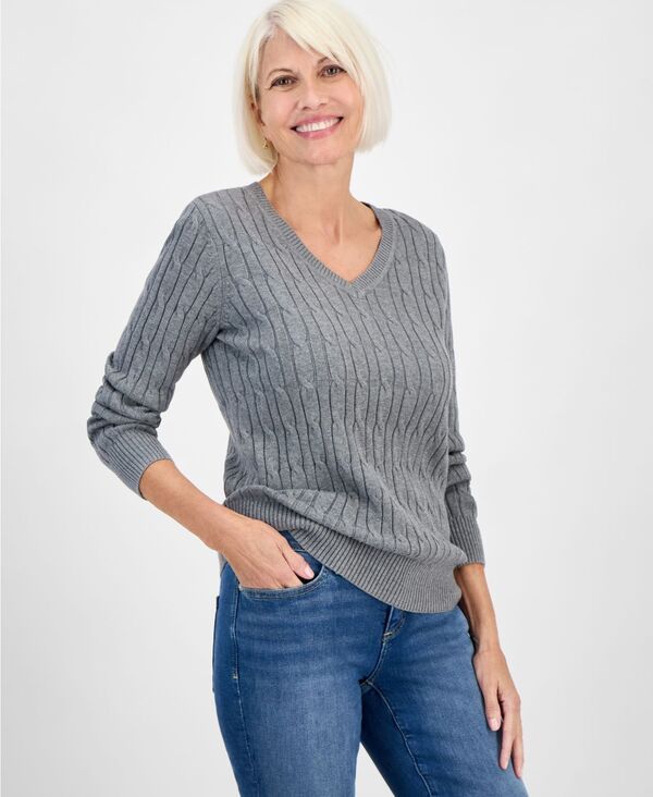 スタイルアンドコー レディース アウター ニット・セーター Vネック セーター コットン ニット Style Co Womens Cotton CableKnit VNeck Sweater PXS4 9,235円