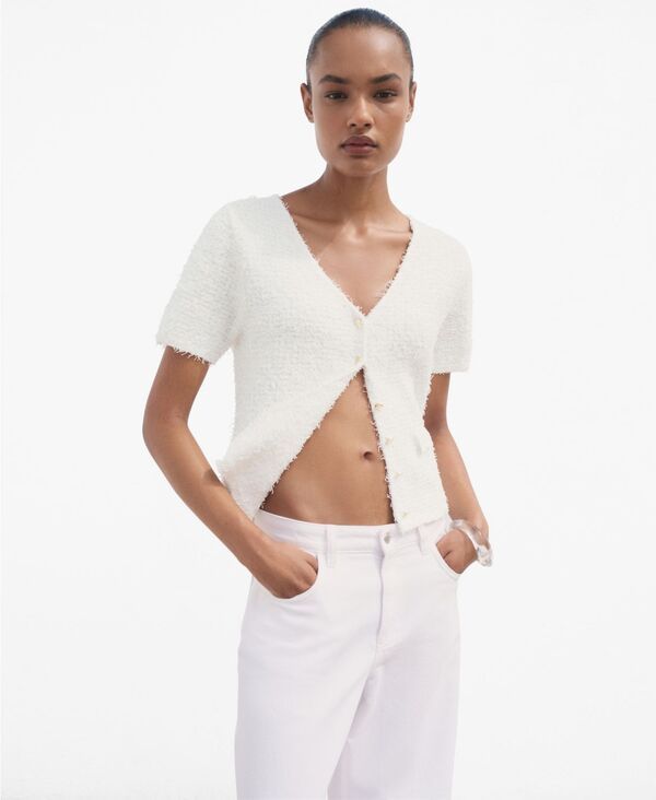 マンゴ レディース アウター ニット・セーター 半袖 カーディガン MANGO Womens ShortSleeved Boucle Cardigan White ホワイト 17,505円