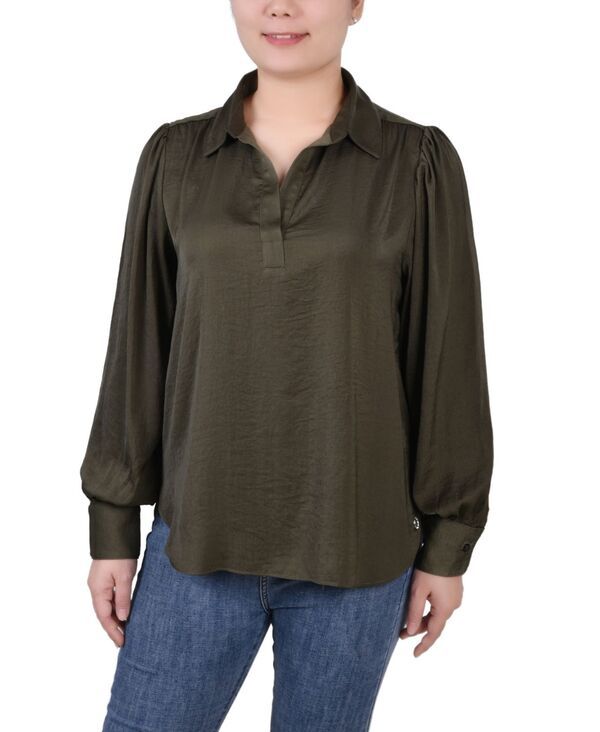 ニューヨークコレクション レディース トップス シャツ サテン ブラウス NY Collection Womens Long Puff Sleeve Satin Blouse Olive オリーブ 10,345円