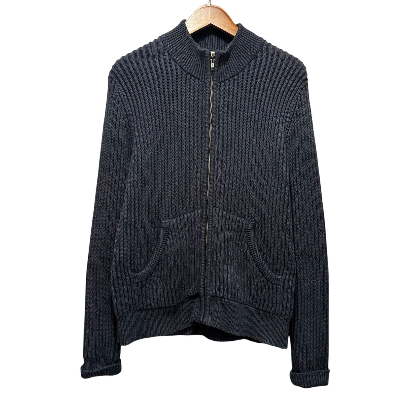 2000s L.L.Bean Heavyweight Ribbed Cotton Full Zip Sweater S-REG Navy Made in Madagascar / エルエルビーン コットン リブニット フルジップ カーディガン ネイビー