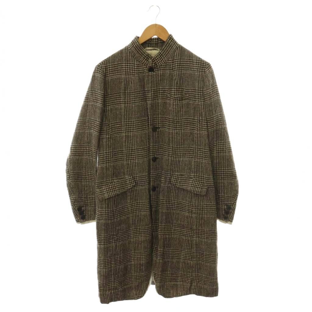 パドカレ pas de calais コート チェック柄 ウール アウター ロング 36 茶 ブラウン /HS ■GY18