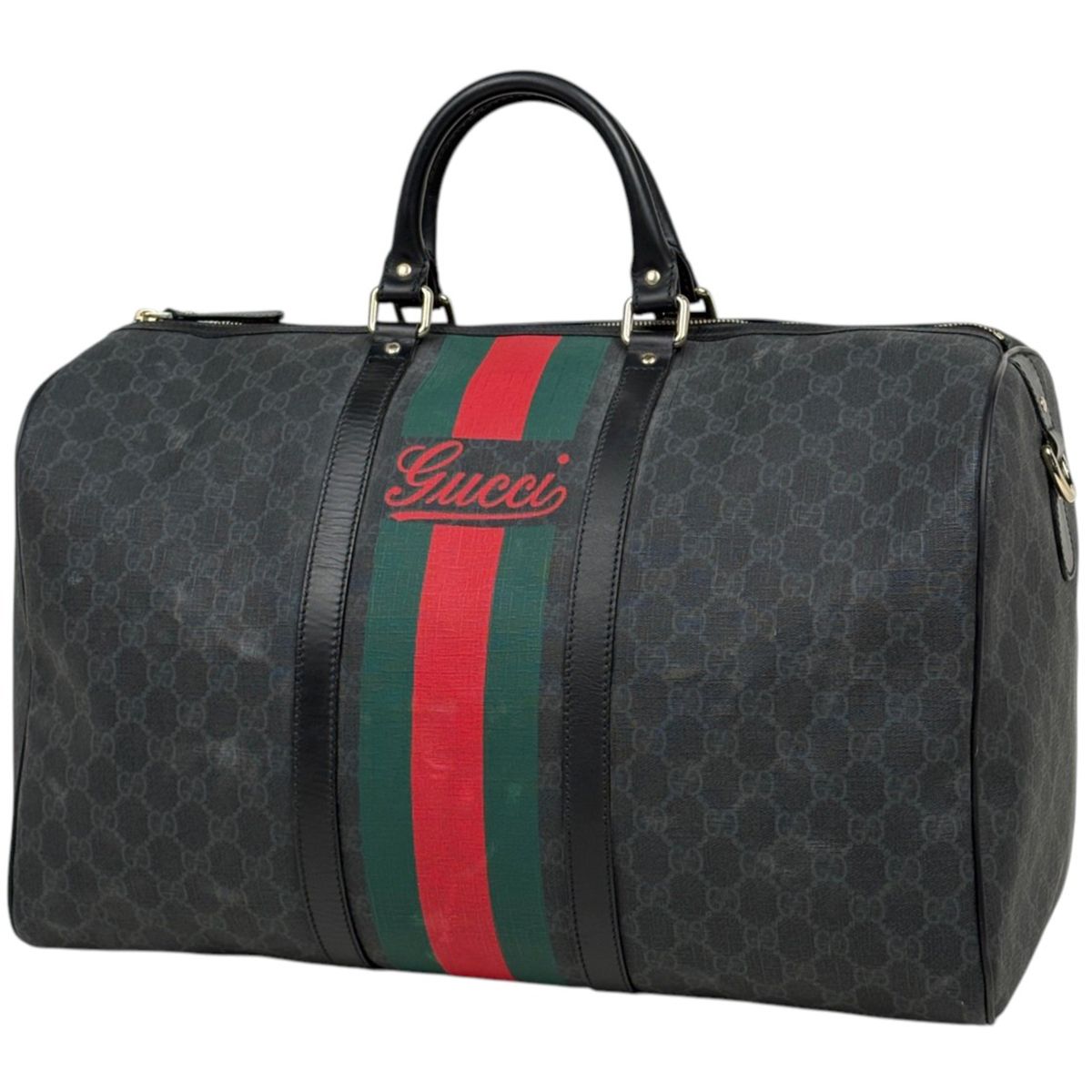 グッチ GUCCI ボストンバッグ GG柄 シェリーライン ウェブ コーティングキャンバス ブラック 206501 レディース 【中古】