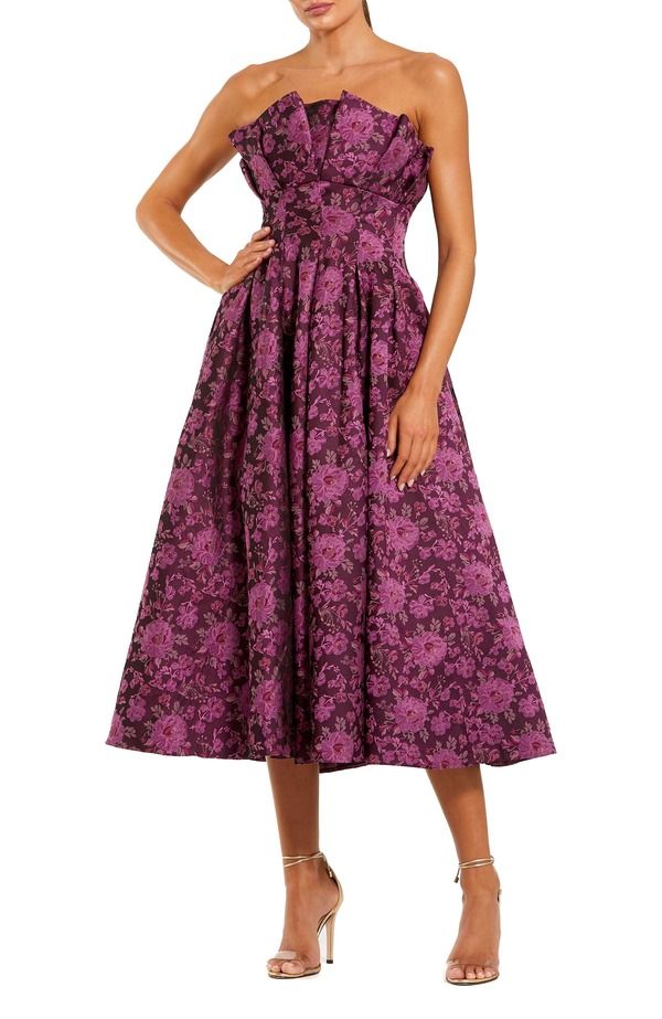 マックダガル レディース トップス ワンピース A ライン フラワー柄 ミディ ストラップレス フラワー Mac Duggal Strapless Floral Brocade Aline Midi