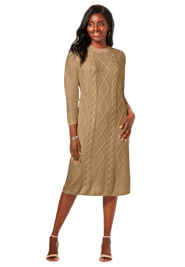 ジェシカロンドン レディース トップス ワンピース セーター Jessica London Cable Sweater Dressoft Camel キャメル