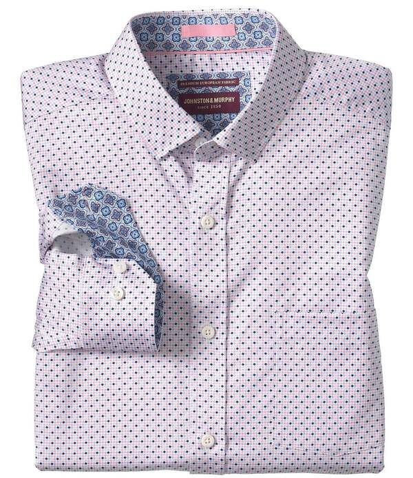 ジョンストンアンドマーフィー メンズ トップス シャツ プリント Johnston Murphy Logan Micro Diamond Print Long Sleeve Woven Shirt P