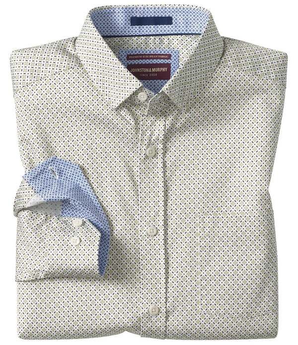 ジョンストンアンドマーフィー メンズ トップス シャツ プリント Johnston Murphy Logan Diamond Print Long Sleeve Woven Shirt Sage Ti