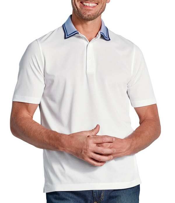 ジョンストンアンドマーフィー メンズ トップス シャツ Johnston Murphy Tipped Collar Short Sleeve Polo Shirt White ホワイト