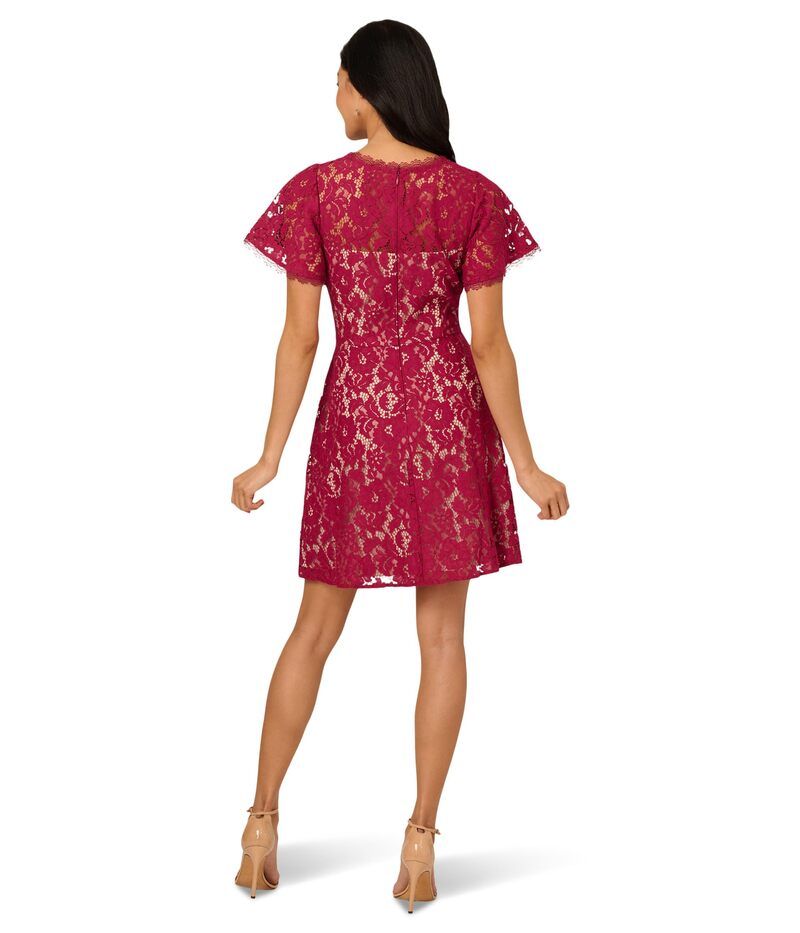アドリアナ パペル レディース トップス ワンピース レース Adrianna Papellace Flounce Short Dress Light Wine ワイン