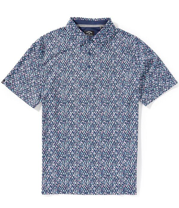 キャラウェイ メンズ トップス シャツ プリント Callaway MultiColor Palm Geo Print Swing Tech Short Sleeve Golf Polo Peacoa