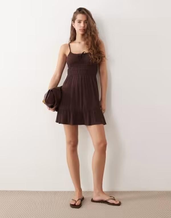 ミスセルフフリッジ レディース トップス ワンピース ミニ Misselfridge cheesecloth mini sun dress in chocolate チョコレート
