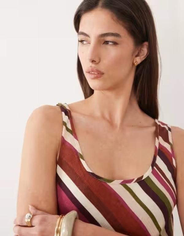 ノーバディーズ チャイルド レディース トップス ワンピース ミディ リネン Nobodys Child linen blend scoop neck midi dress in multi stri ノーバディーズ チャイルド レディース トップス ワンピース ミディ リネン Nobodys Child linen blend scoop neck midi dress in multi stri