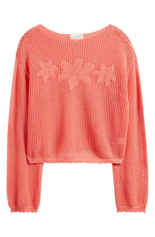 パクサン レディース アウター パーカー・スウェット フラワー柄 フラワー PacSun Juli Floral Boat Neck Openwork Top Coral コーラル