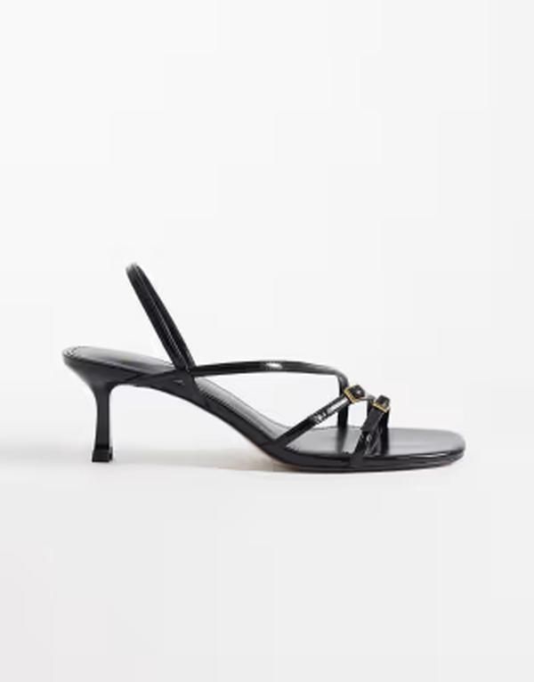 マンゴ レディース シューズ サンダル ミニ ヒール Mango strappy minimal heeled sandals with buckles Black ブラック