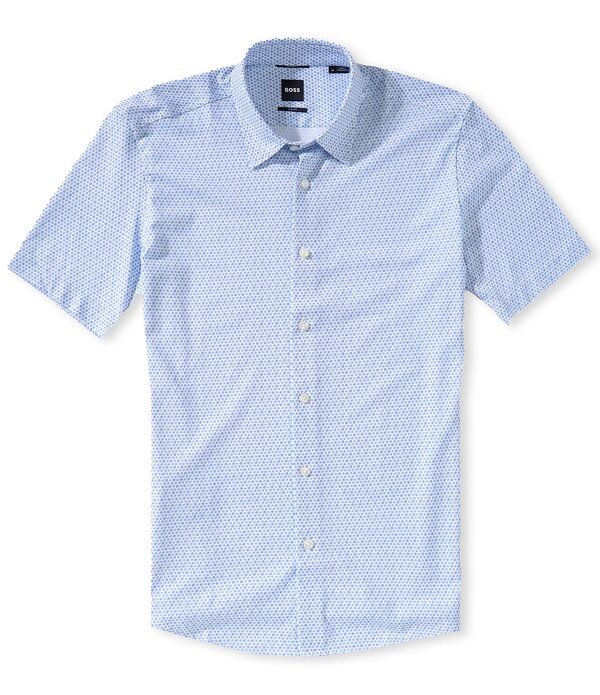 ヒューゴボス メンズ トップス シャツ スリムフィット Hugo Boss Slim Fit Roan Motif Pattern Short Sleeve Woven Shirt Light Blu
