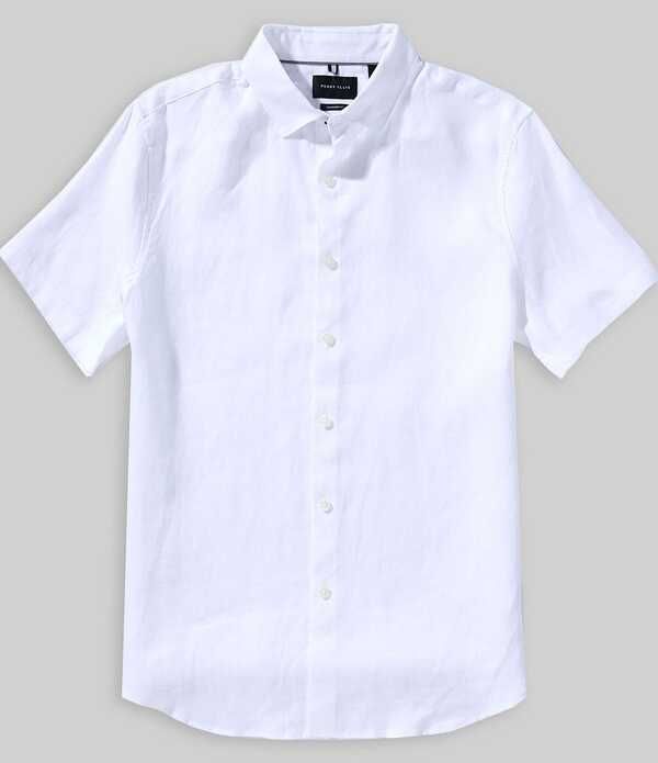 ペリーエリス メンズ トップス シャツ リネン Perry Ellisolid Linen Short Sleeve Woven Shirt Bright White ホワイト 9,216円