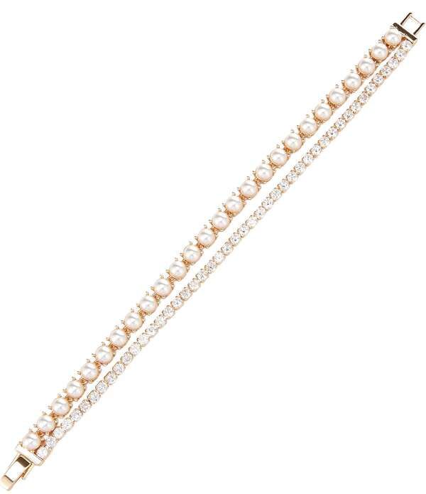 セザンヌ レディース アクセサリー ブレスレット・バングル・アンクレット Cezanne Pearl Cabochon Rhinestone Chain Line Bracelet GoldCZ ゴー