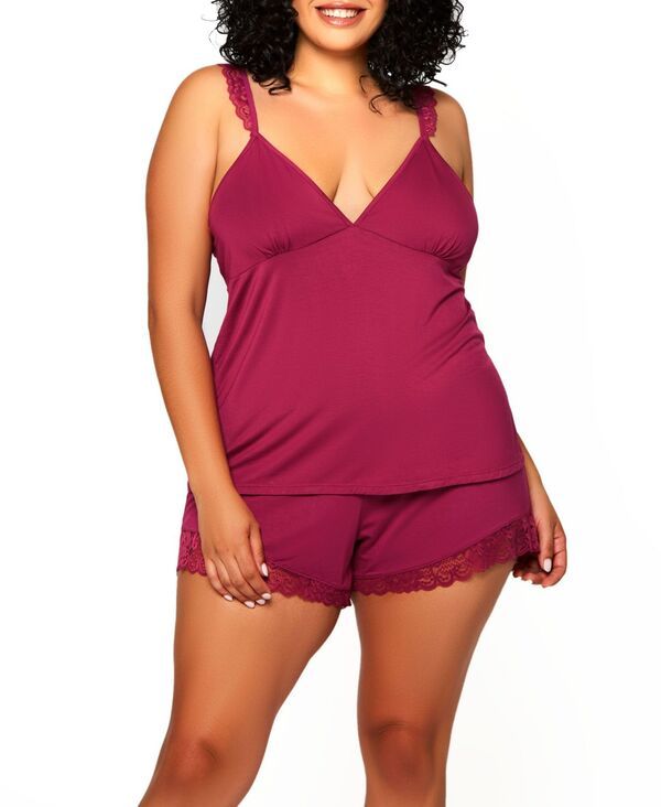 アイコレクション レディース アンダーウェア ナイトウェア プラスサイズ レース iCollection Plusize Josie Modal Cami Short Setrimmed in Lac