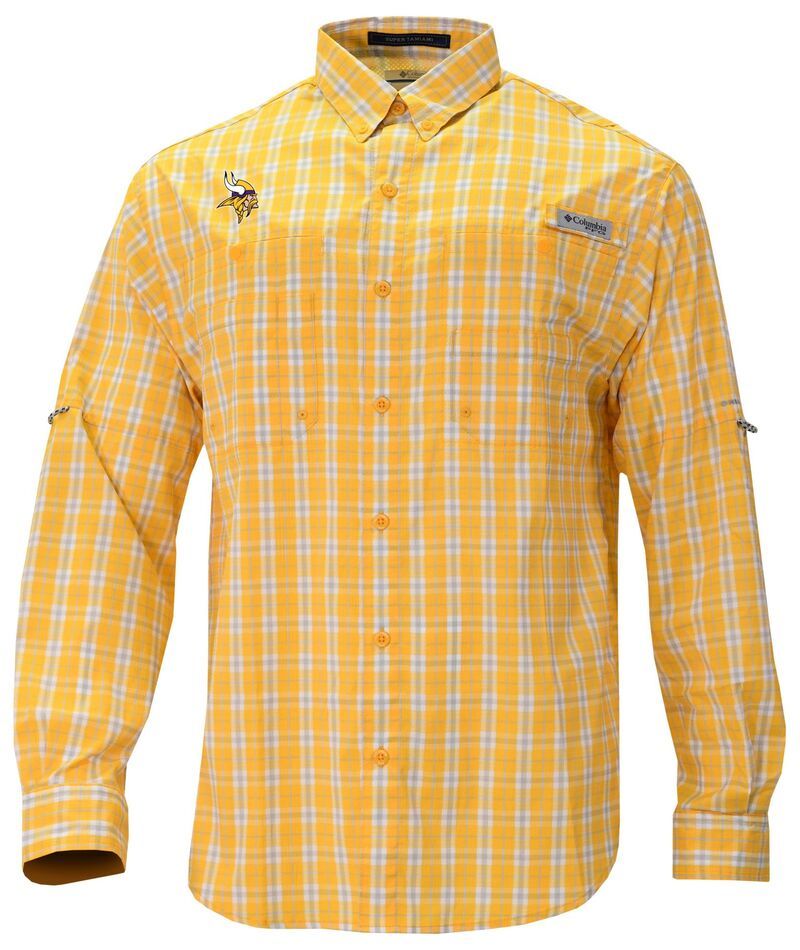 コロンビア メンズ トップス シャツ Columbia Mens Minnesota Vikings Yellow Super Tamiami Long Sleeve Shirt NoColor イエ
