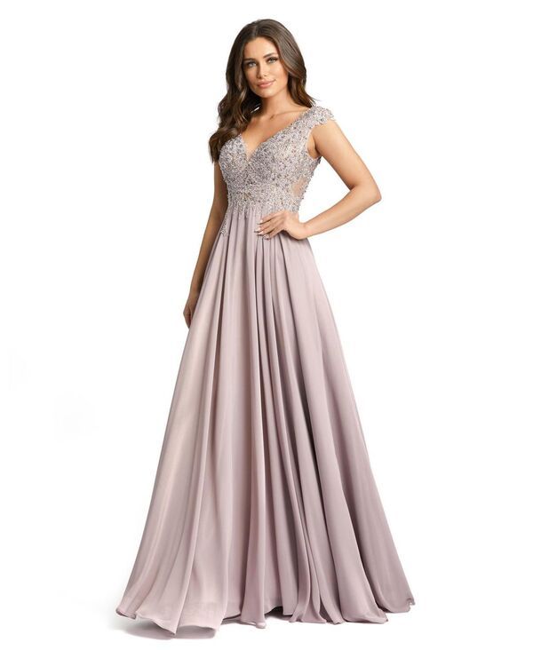 マックダガル レディース トップス ワンピース キャップ Mac Duggal Womens Appliqued Cap Sleeve Bodice Flowy Gown Vintage lilac