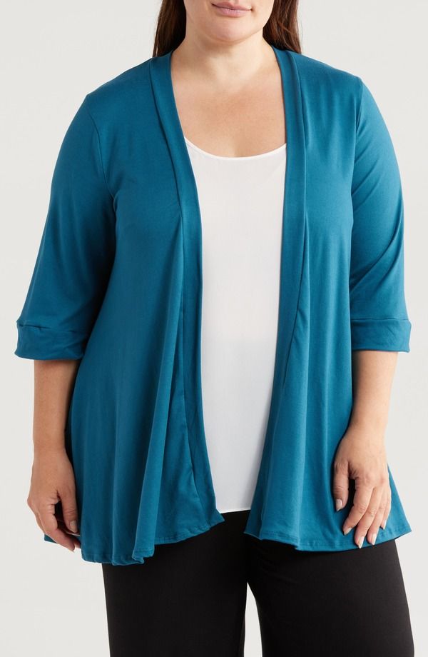 24 セブンコンフォート レディース アウター パーカー・スウェット プラスサイズ カーディガン 24seven Comfort Apparel Open Front Cardigan Plus TE