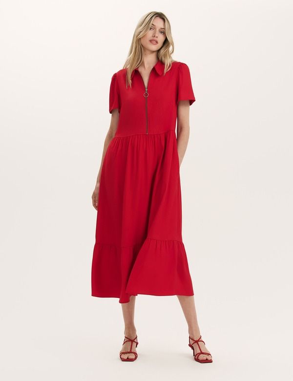 ファイナリー ロンドン レディース トップス ワンピース ミディ シャツ Finery London Orion Zip Front Midi Shirt Dress Red レッド