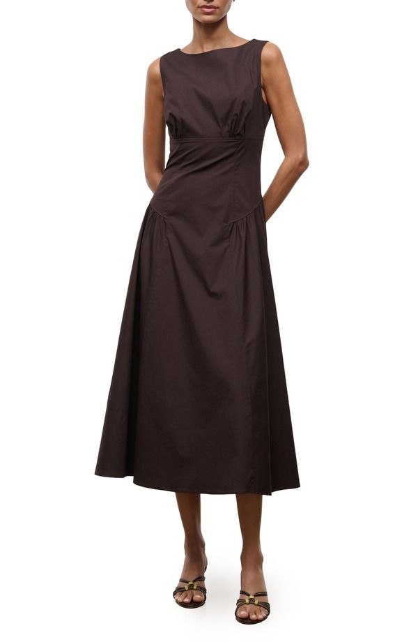 スタウド レディース トップス ワンピース ミディ STAUD Gwen Bateau Neck Drop Waist Midi Dress EARTH