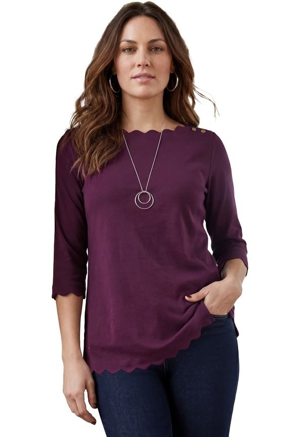 ジェシカロンドン レディース トップス シャツ プラスサイズ Jessica London Scallop Boatneck Tunic Plus Regular DARK BERRY